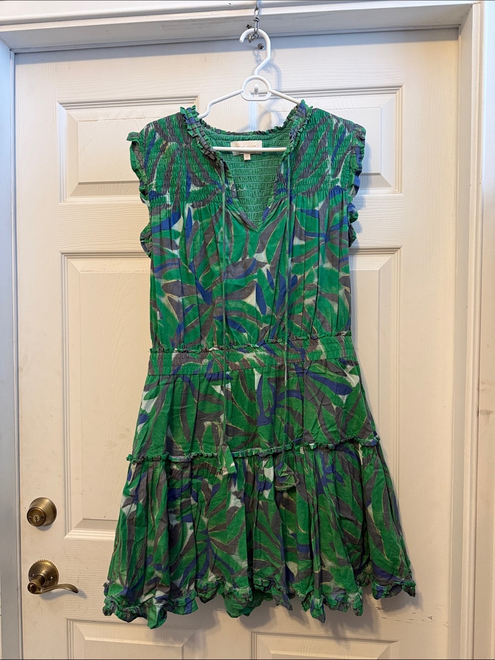 Dear John Green & Blue Leaf-Print Ruffle Tiered Dress